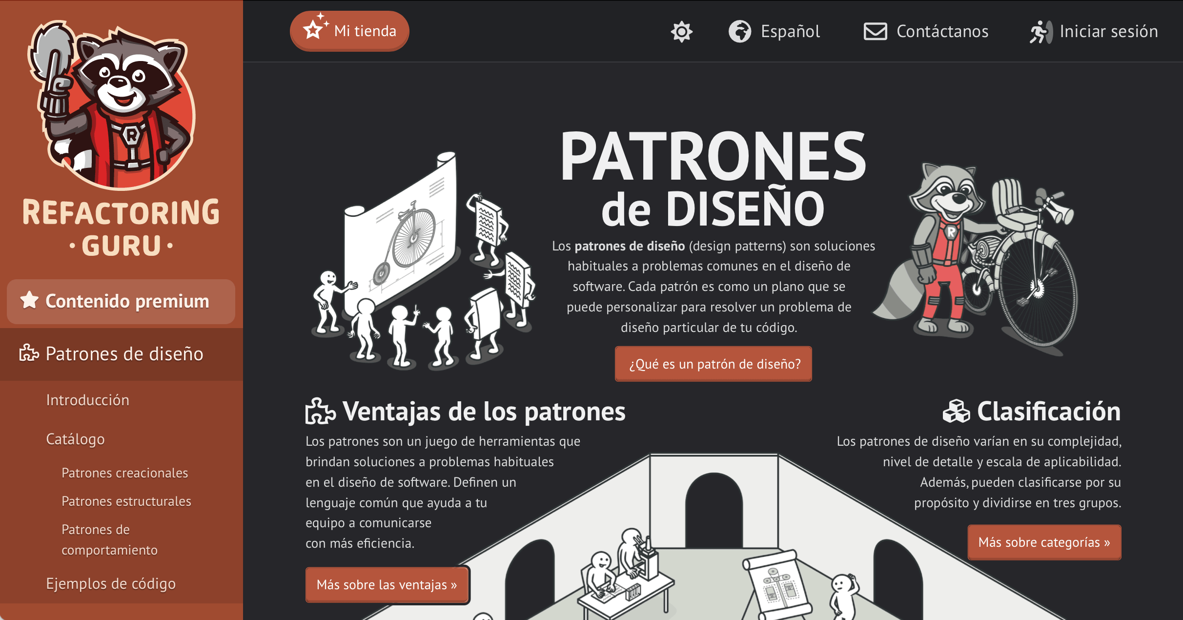 Refactoring.Guru con el tema oscuro